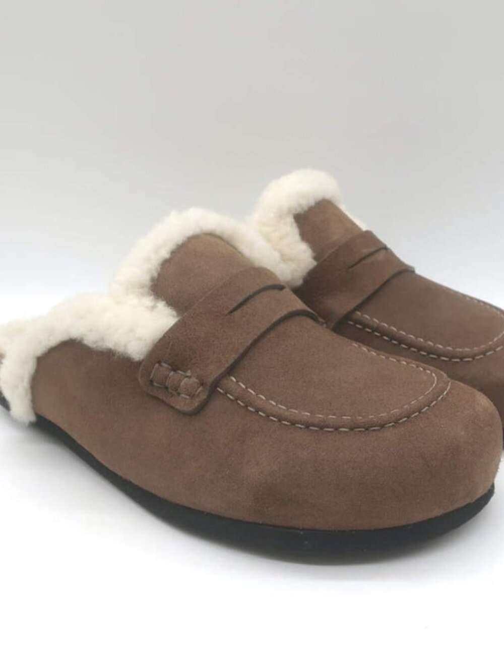 JW Anderson Shearling Penny Loafer Mules Brown Leather Size 38